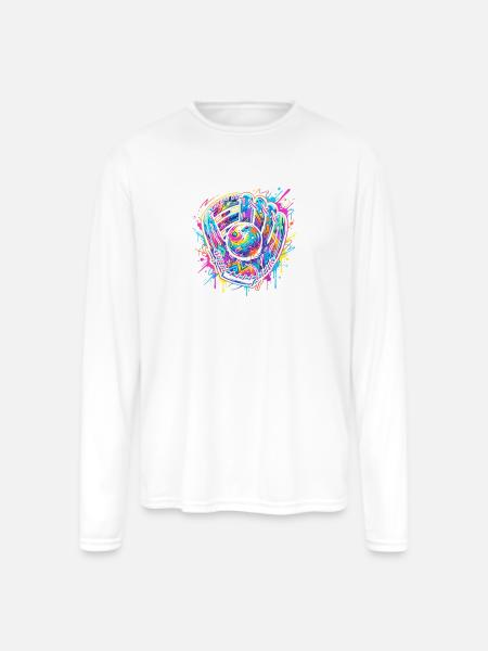 Neon Splash Baseball Glove Burst - Men's Moisture Wicking Performance Long Sleeve T-Shirt - white