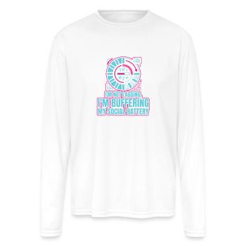 Funny Social Battery Programmer Gift - Men's Moisture Wicking Performance Long Sleeve T-Shirt - white - Front