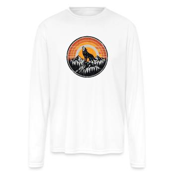 Retro Howling Wolf Mountain Wilderness Vintage - Men's Moisture Wicking Performance Long Sleeve T-Shirt - white - Front