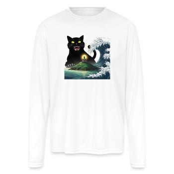 Dark Cat Guardian on Wave Island - Men's Moisture Wicking Performance Long Sleeve T-Shirt - white - Front