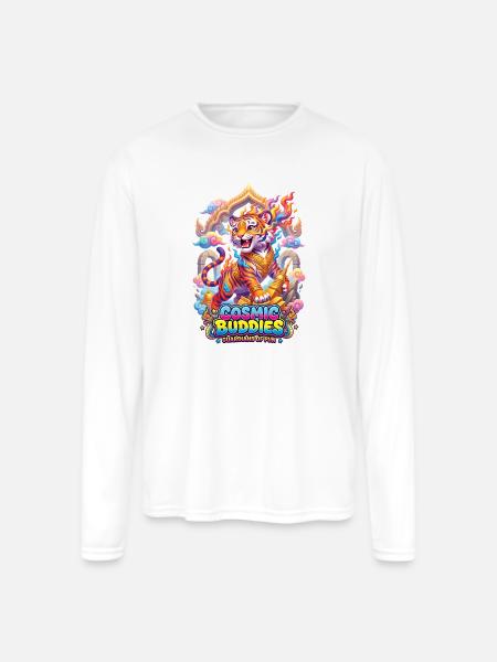 PyroTiger: The Golden Temple Guardian - Men's Moisture Wicking Performance Long Sleeve T-Shirt - white