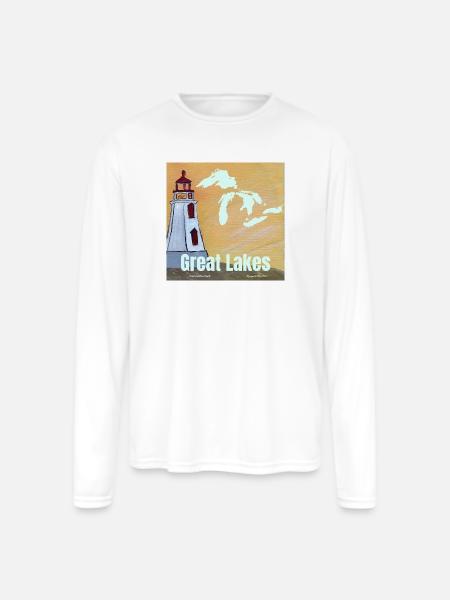 Great Lakes Lighthouse Glow - Men's Moisture Wicking Performance Long Sleeve T-Shirt - white