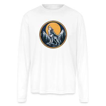 Howling Wolf Mountain Emblem T-Shirt - Men's Moisture Wicking Performance Long Sleeve T-Shirt - white - Front