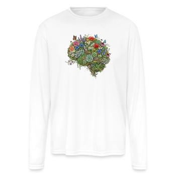 Floral Brain Anatomy Illustration – Mental Health  - Men's Moisture Wicking Performance Long Sleeve T-Shirt - white - Front