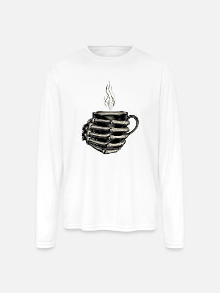 Skeleton Hands Embrace Steam Mug - Men's Moisture Wicking Performance Long Sleeve T-Shirt - white