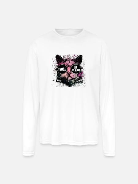 Rebel Cat Neon Splash Glasses - Men's Moisture Wicking Performance Long Sleeve T-Shirt - white