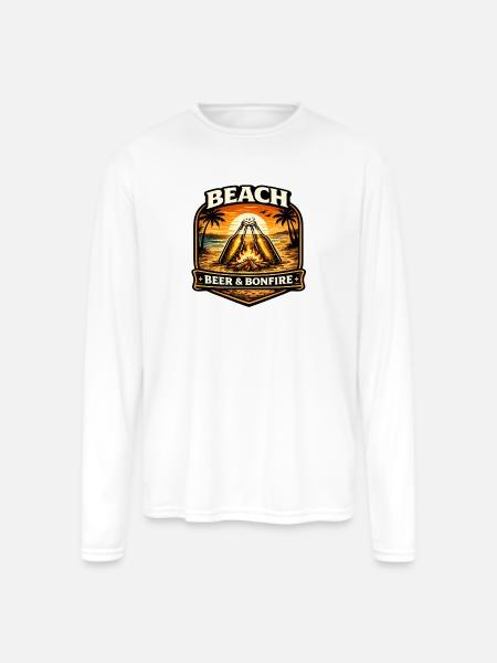 Beach Bonfire Beer Emblem - Men's Moisture Wicking Performance Long Sleeve T-Shirt - white