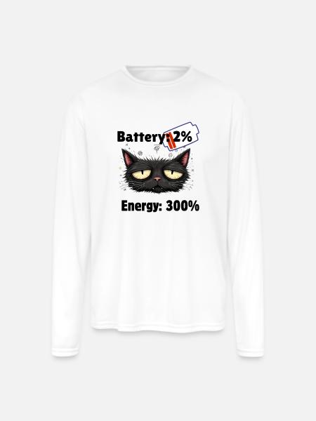 Battery 2% energyn300% - Men's Moisture Wicking Performance Long Sleeve T-Shirt - white