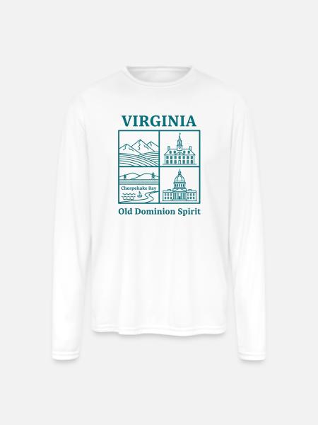 Virginia Vista: Mountains, Bay and Capitol - Men's Moisture Wicking Performance Long Sleeve T-Shirt - white