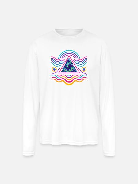 Neon Triangle Fractal Wave - Men's Moisture Wicking Performance Long Sleeve T-Shirt - white