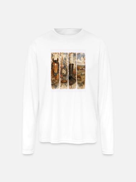 Rustic Western Florals Quartet - Men's Moisture Wicking Performance Long Sleeve T-Shirt - white