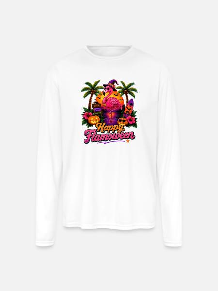 Happy Flamoween Flamingo Paradise - Men's Moisture Wicking Performance Long Sleeve T-Shirt - white
