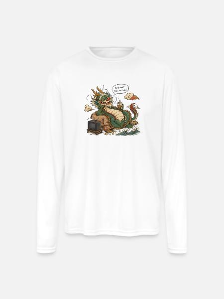 Lazy Dragon - Men's Moisture Wicking Performance Long Sleeve T-Shirt - white