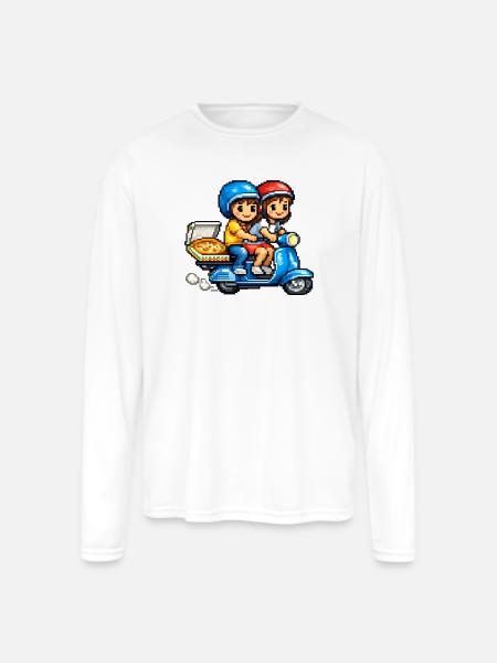 Boy and Girl on Vespa with Pizza! - Men's Moisture Wicking Performance Long Sleeve T-Shirt - white