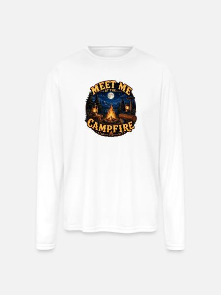 Meet Me Campfire Night - Men's Moisture Wicking Performance Long Sleeve T-Shirt - white