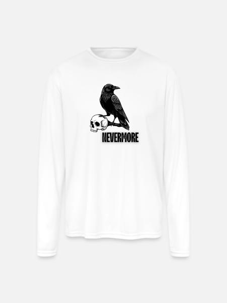 Raven and Skull Monochrome Gothic - Men's Moisture Wicking Performance Long Sleeve T-Shirt - white