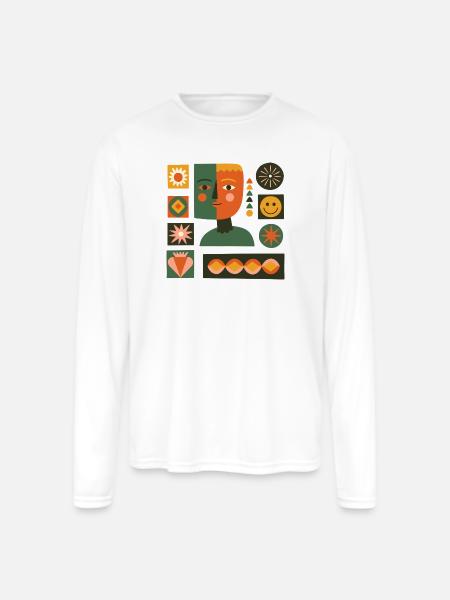 Dual-Tone Geometric Portrait - Men's Moisture Wicking Performance Long Sleeve T-Shirt - white