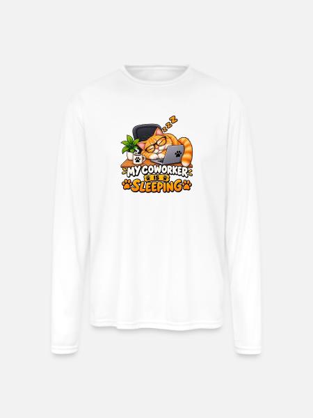 My Coworker Is Sleeping - Men's Moisture Wicking Performance Long Sleeve T-Shirt - white