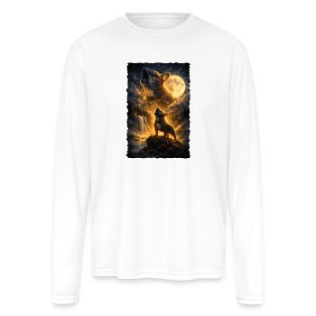 Bulldog Howling At The Full Moon Fantasy Art - Men's Moisture Wicking Performance Long Sleeve T-Shirt - white - Front
