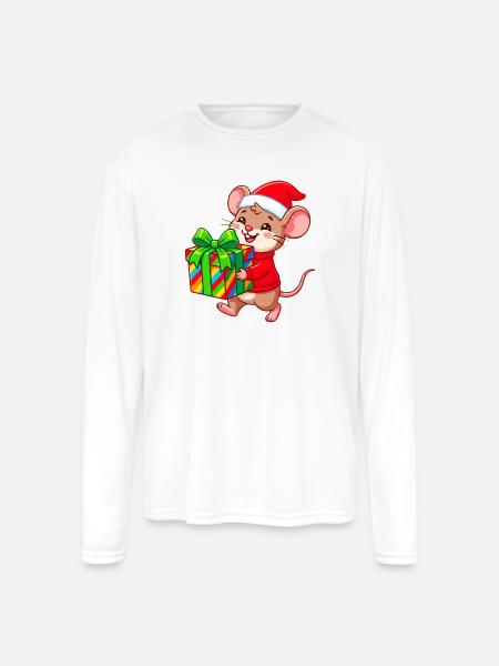 Cheerful Holiday Mouse Gift - Men's Moisture Wicking Performance Long Sleeve T-Shirt - white