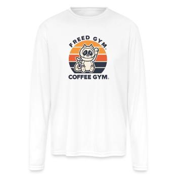 Coffee Gym Raccoon Mascot - Men's Moisture Wicking Performance Long Sleeve T-Shirt - white - Front