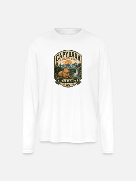 Capybara National Park Patch - Men's Moisture Wicking Performance Long Sleeve T-Shirt - white