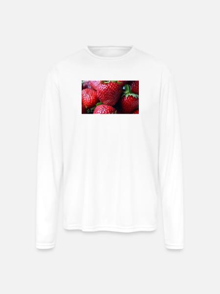 Crimson Strawberry Closeup - Men's Moisture Wicking Performance Long Sleeve T-Shirt - white