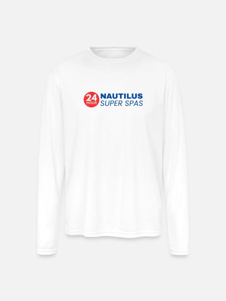24-Hour Nautilus Super Spas - Vintage 1970s - Men's Moisture Wicking Performance Long Sleeve T-Shirt - white