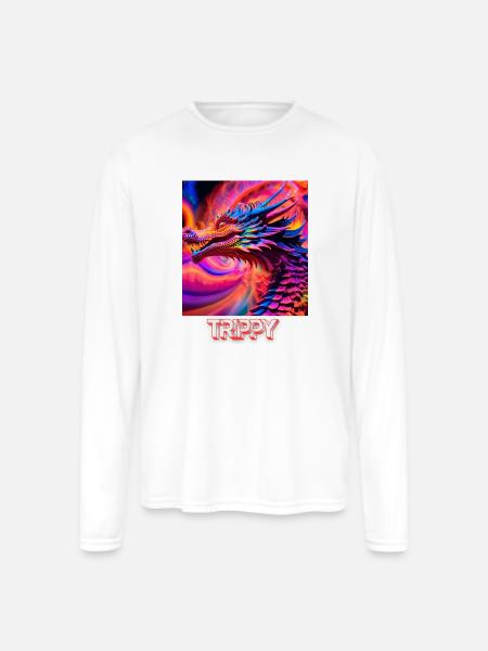 Trippy psychedelic fractal dragon - Men's Moisture Wicking Performance Long Sleeve T-Shirt - white