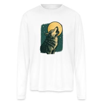 Lone wolf howl at the moon - Men's Moisture Wicking Performance Long Sleeve T-Shirt - white - Front