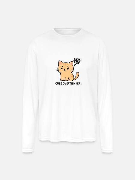 Cute Overthinker Cat - Men's Moisture Wicking Performance Long Sleeve T-Shirt - white