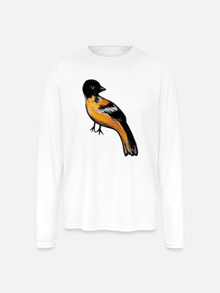 Ember Robin on Midnight - Men's Moisture Wicking Performance Long Sleeve T-Shirt - white
