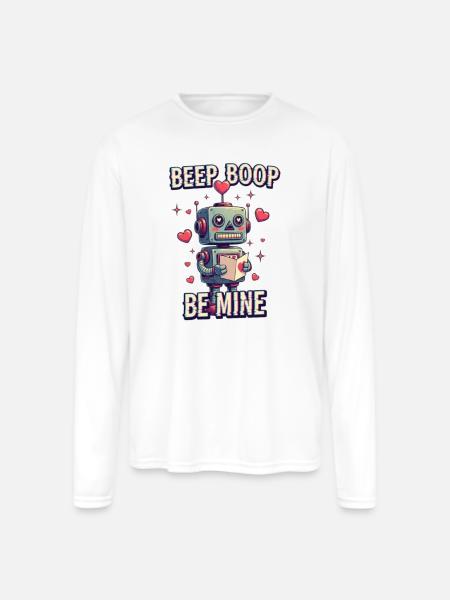 Beep Boop Be Mine Robot - Men's Moisture Wicking Performance Long Sleeve T-Shirt - white