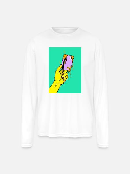 Melting Tech Pop Art Hand - Men's Moisture Wicking Performance Long Sleeve T-Shirt - white