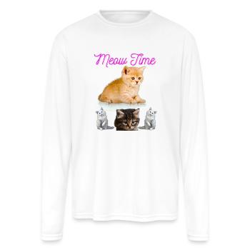 Meow Time Active 1 - Men's Moisture Wicking Performance Long Sleeve T-Shirt - white - Front