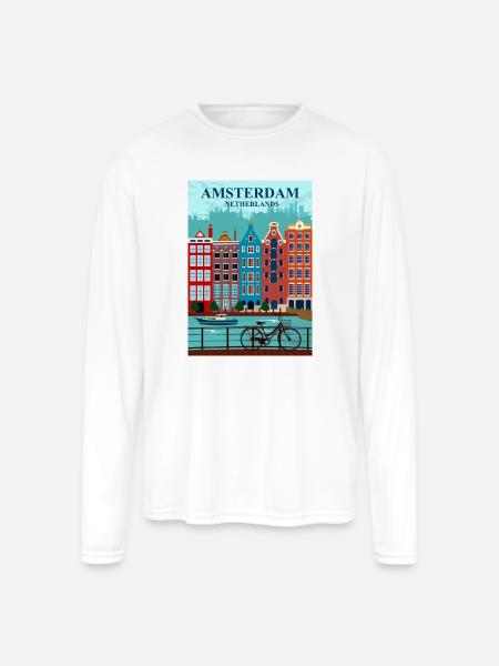 Amsterdam Travel - Men's Moisture Wicking Performance Long Sleeve T-Shirt - white