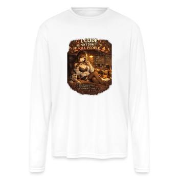 Code and Coffee: Coded Mischief - Men's Moisture Wicking Performance Long Sleeve T-Shirt - white - Front