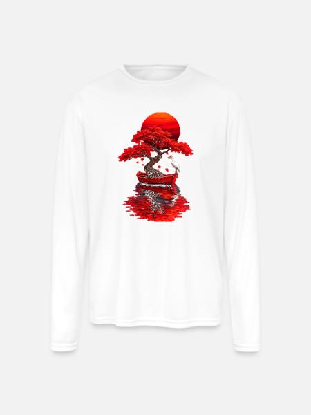Crimson Bonsai Boat at Sunset - Men's Moisture Wicking Performance Long Sleeve T-Shirt - white