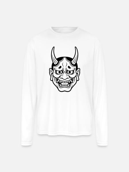 japanese demon mask - Men's Moisture Wicking Performance Long Sleeve T-Shirt - white