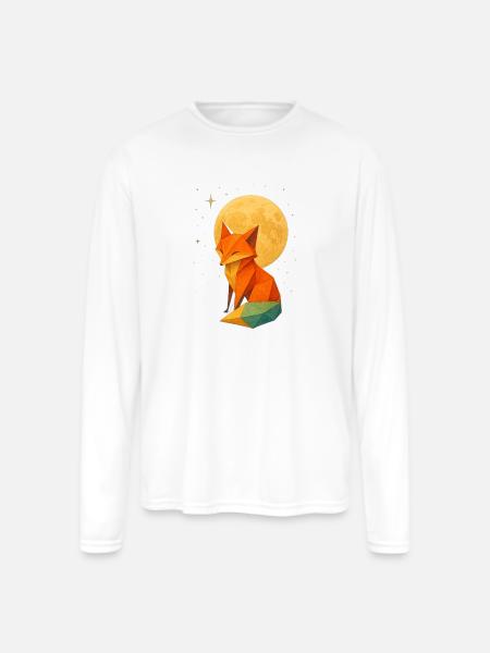 Low-Poly Fox Moonlit Night - Men's Moisture Wicking Performance Long Sleeve T-Shirt - white