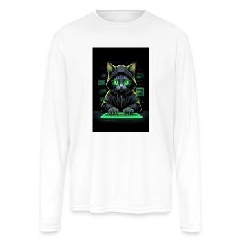Glitch Cyberpunk Hacker Cat Cyber IT-Security Geek - Men's Moisture Wicking Performance Long Sleeve T-Shirt - white - Front