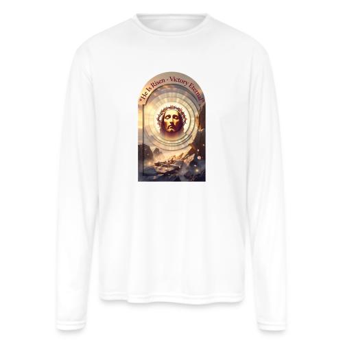 Easter He Is Risen Sacred Face T Shirt, wife Gift - Men's Moisture Wicking Performance Long Sleeve T-Shirt