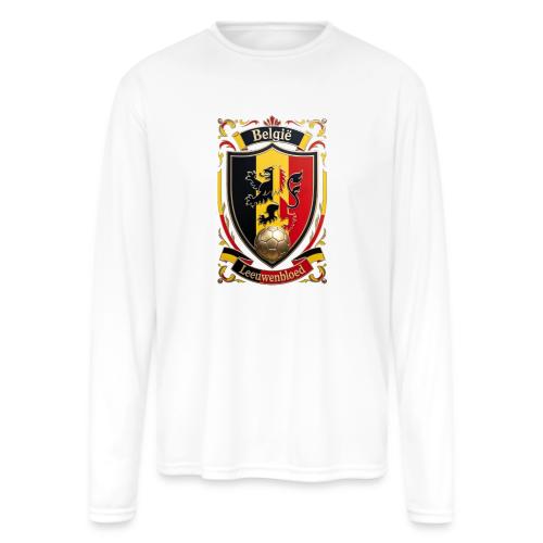 Belgium Lion Crest T-Shirt, Belgian Flag Gift - Men's Moisture Wicking Performance Long Sleeve T-Shirt