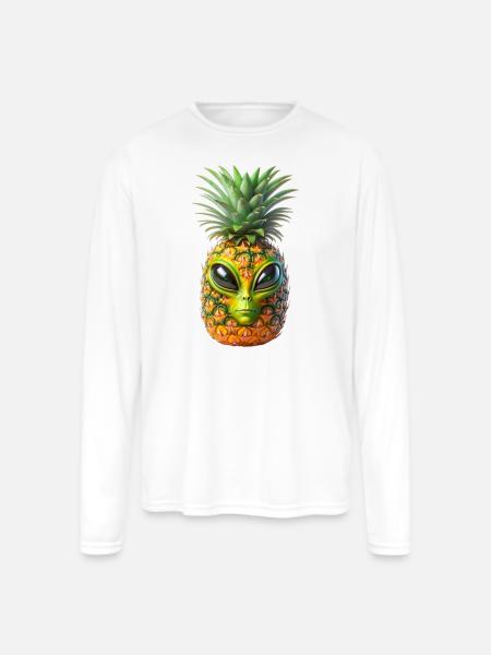 Alien Pineapple - Men's Moisture Wicking Performance Long Sleeve T-Shirt - white