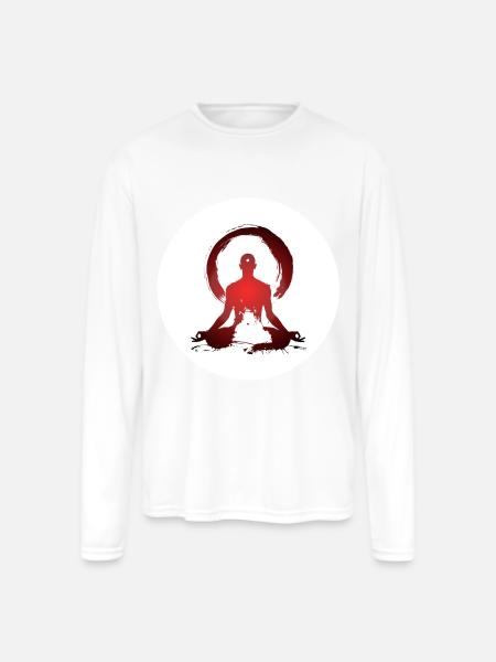 Yogi - Padmasana - Men's Moisture Wicking Performance Long Sleeve T-Shirt - white