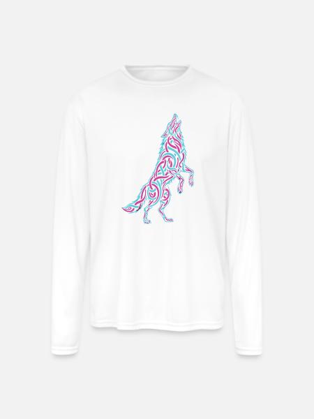 Howling Wolf Calligraffiti - Men's Moisture Wicking Performance Long Sleeve T-Shirt - white