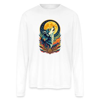 Howling Wolf Retro Psychedelic Moon Art - Men's Moisture Wicking Performance Long Sleeve T-Shirt - white - Front