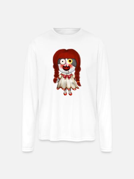 Spooky Retro Doll Design - Men's Moisture Wicking Performance Long Sleeve T-Shirt - white
