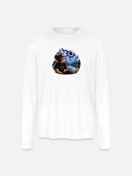 Solar Eclipse Nature Tee - Men's Moisture Wicking Performance Long Sleeve T-Shirt - white