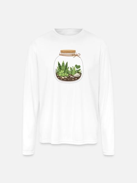 Glass Terrarium Garden Scene - Men's Moisture Wicking Performance Long Sleeve T-Shirt - white